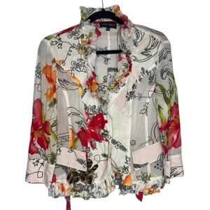 Monica Magni Italian Designer Lightweight Cotton Floral Ruffle Blouse Jacket 48